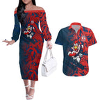 Sydney Roosters Rugby Couples Matching Off The Shoulder Long Sleeve Dress and Hawaiian Shirt Fierce Mascot Geometric Tribal Art