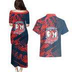 Sydney Roosters Rugby Couples Matching Puletasi and Hawaiian Shirt Fierce Mascot Geometric Tribal Art