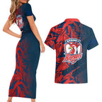 Sydney Roosters Rugby Couples Matching Short Sleeve Bodycon Dress and Hawaiian Shirt Fierce Mascot Geometric Tribal Art