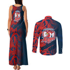 Sydney Roosters Rugby Couples Matching Tank Maxi Dress and Long Sleeve Button Shirt Fierce Mascot Geometric Tribal Art