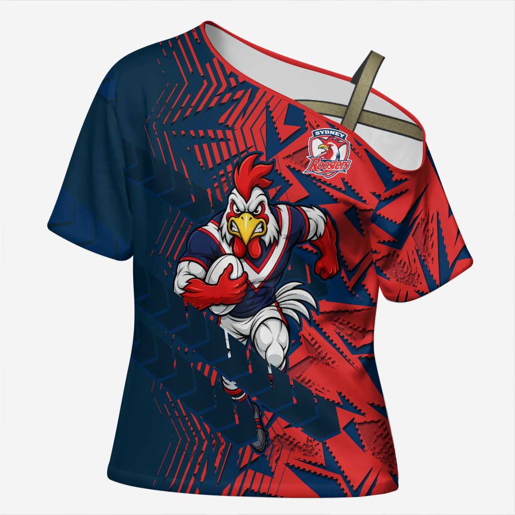 Sydney Roosters Rugby Cross Shoulder Shirt Fierce Mascot Geometric Tribal Art
