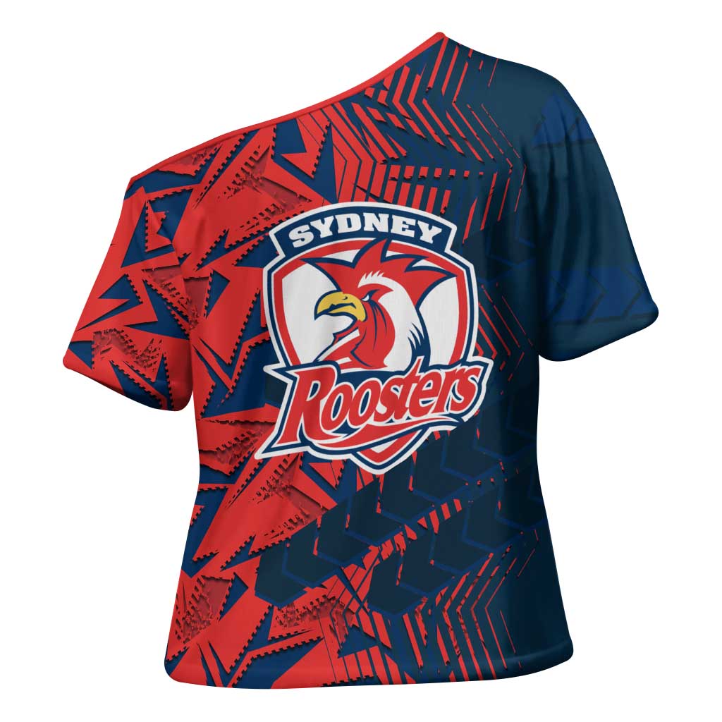 Sydney Roosters Rugby Cross Shoulder Shirt Fierce Mascot Geometric Tribal Art