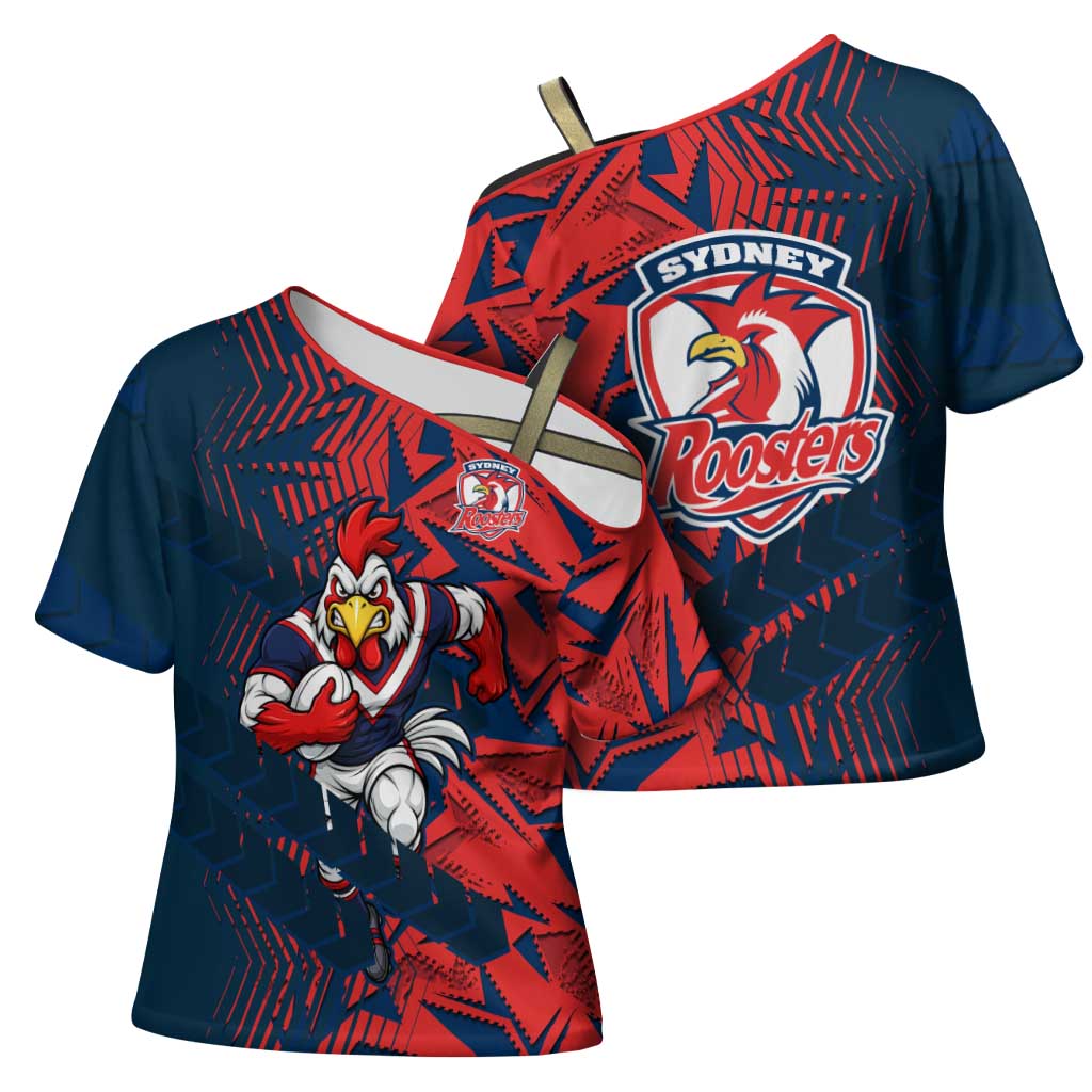 Sydney Roosters Rugby Cross Shoulder Shirt Fierce Mascot Geometric Tribal Art