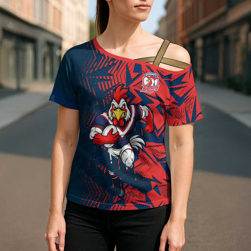 Sydney Roosters Rugby Cross Shoulder Shirt Fierce Mascot Geometric Tribal Art