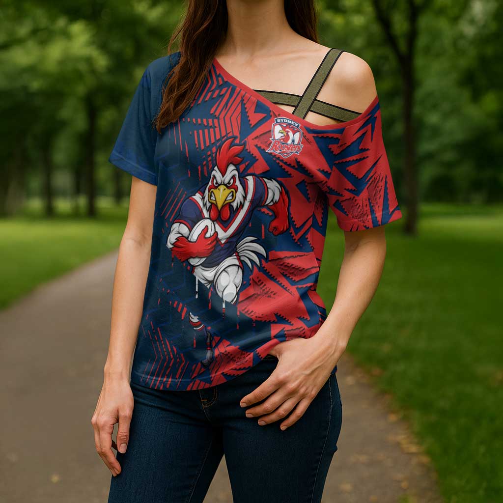 Sydney Roosters Rugby Cross Shoulder Shirt Fierce Mascot Geometric Tribal Art