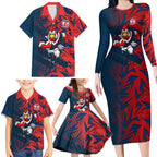 Sydney Roosters Rugby Family Matching Long Sleeve Bodycon Dress and Hawaiian Shirt Fierce Mascot Geometric Tribal Art