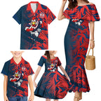 Sydney Roosters Rugby Family Matching Mermaid Dress and Hawaiian Shirt Fierce Mascot Geometric Tribal Art