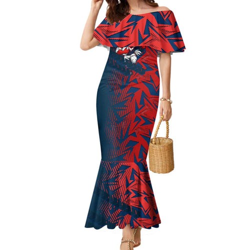 Sydney Roosters Rugby Family Matching Mermaid Dress and Hawaiian Shirt Fierce Mascot Geometric Tribal Art
