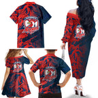 Sydney Roosters Rugby Family Matching Off The Shoulder Long Sleeve Dress and Hawaiian Shirt Fierce Mascot Geometric Tribal Art