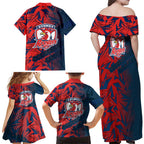 Sydney Roosters Rugby Family Matching Off Shoulder Maxi Dress and Hawaiian Shirt Fierce Mascot Geometric Tribal Art