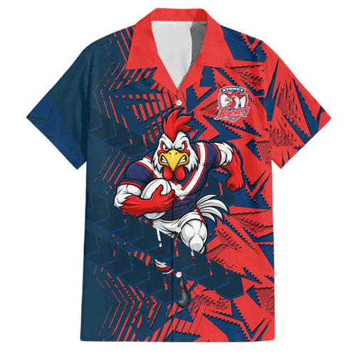 Sydney Roosters Rugby Family Matching Off Shoulder Short Dress and Hawaiian Shirt Fierce Mascot Geometric Tribal Art