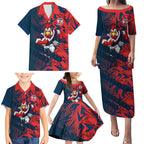 Sydney Roosters Rugby Family Matching Puletasi and Hawaiian Shirt Fierce Mascot Geometric Tribal Art