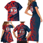 Sydney Roosters Rugby Family Matching Short Sleeve Bodycon Dress and Hawaiian Shirt Fierce Mascot Geometric Tribal Art
