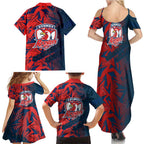 Sydney Roosters Rugby Family Matching Summer Maxi Dress and Hawaiian Shirt Fierce Mascot Geometric Tribal Art
