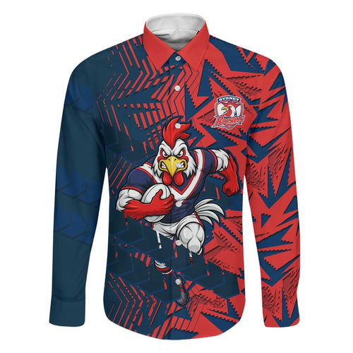Sydney Roosters Rugby Family Matching Summer Maxi Dress and Hawaiian Shirt Fierce Mascot Geometric Tribal Art
