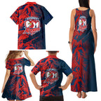 Sydney Roosters Rugby Family Matching Tank Maxi Dress and Hawaiian Shirt Fierce Mascot Geometric Tribal Art