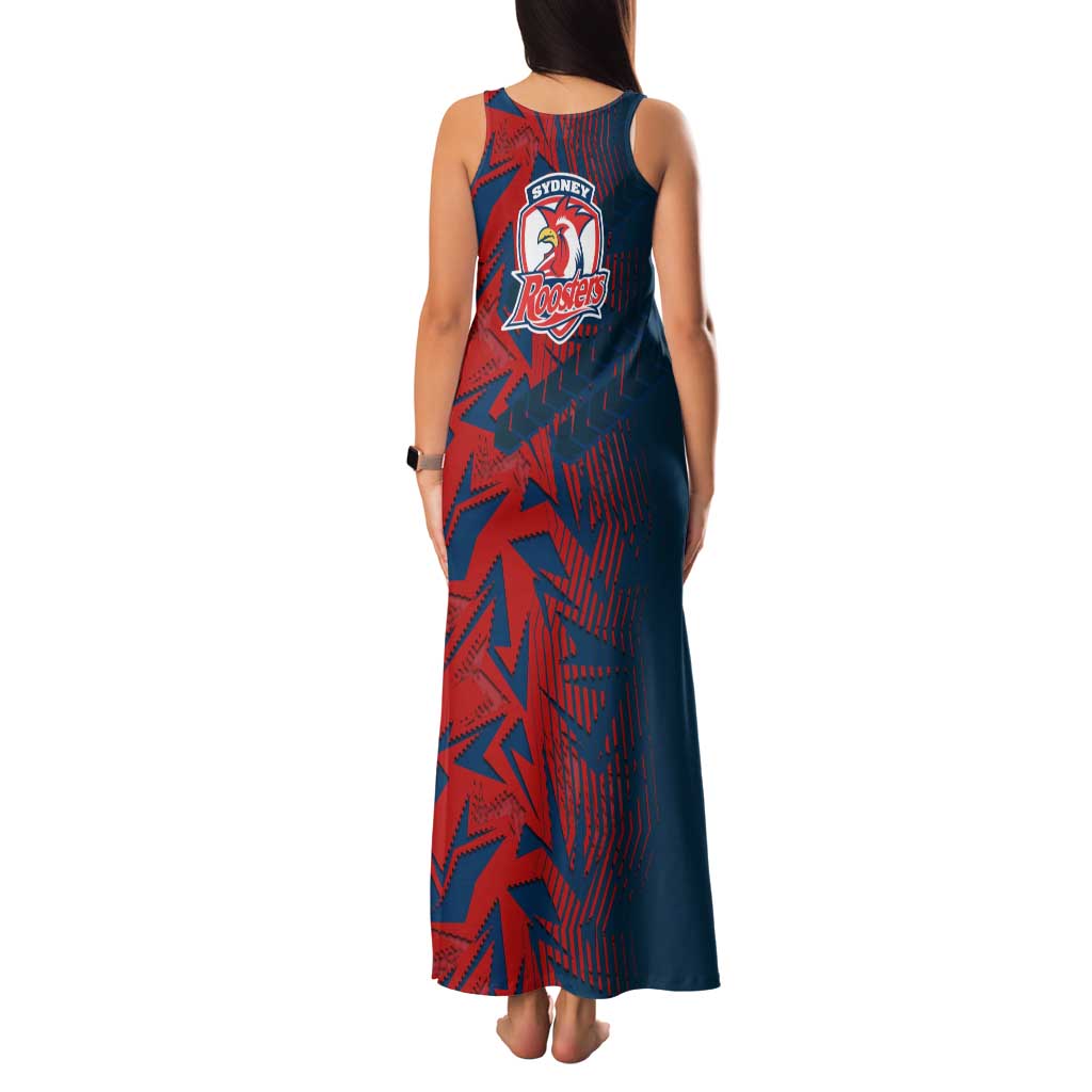 Sydney Roosters Rugby Family Matching Tank Maxi Dress and Hawaiian Shirt Fierce Mascot Geometric Tribal Art