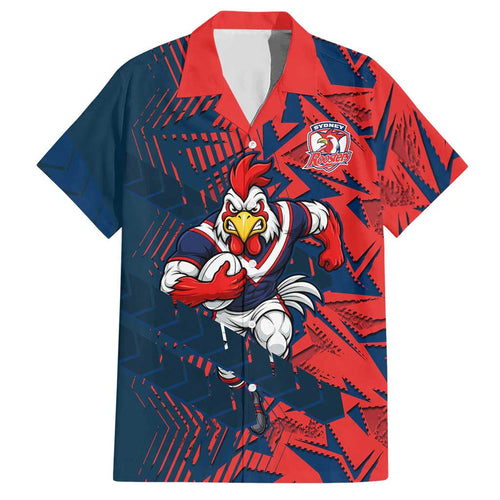 Sydney Roosters Rugby Hawaiian Shirt Fierce Mascot Geometric Tribal Art