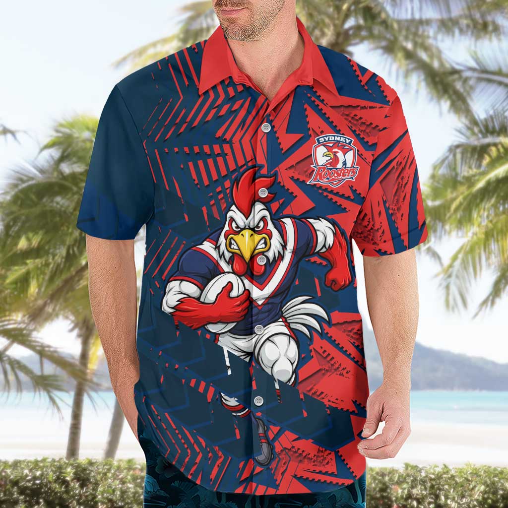 Sydney Roosters Rugby Hawaiian Shirt Fierce Mascot Geometric Tribal Art