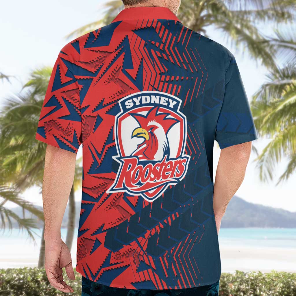 Sydney Roosters Rugby Hawaiian Shirt Fierce Mascot Geometric Tribal Art
