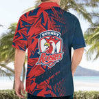 Sydney Roosters Rugby Hawaiian Shirt Fierce Mascot Geometric Tribal Art