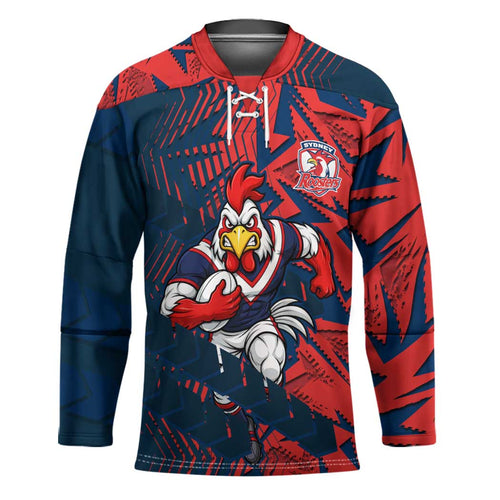 Sydney Roosters Rugby Hockey Jersey Fierce Mascot Geometric Tribal Art