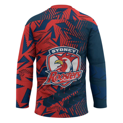Sydney Roosters Rugby Hockey Jersey Fierce Mascot Geometric Tribal Art