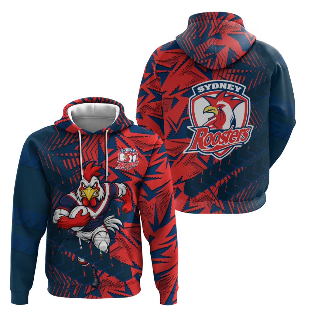 Sydney Roosters Rugby Hoodie Fierce Mascot Geometric Tribal Art