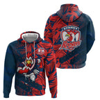 Sydney Roosters Rugby Hoodie Fierce Mascot Geometric Tribal Art