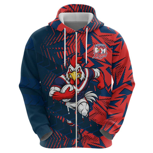 Sydney Roosters Rugby Hoodie Fierce Mascot Geometric Tribal Art