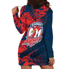 Sydney Roosters Rugby Hoodie Dress Fierce Mascot Geometric Tribal Art