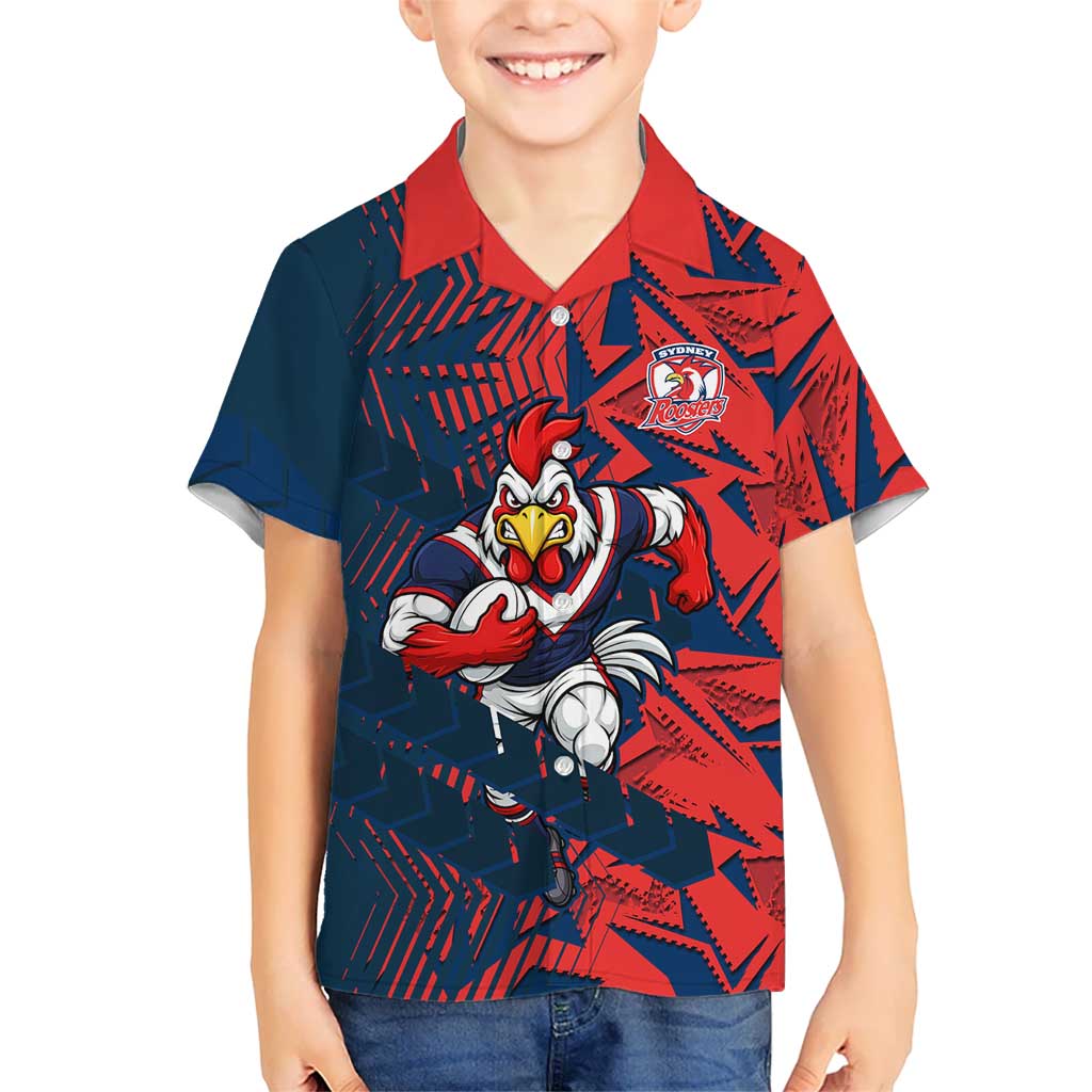 Sydney Roosters Rugby Kid Hawaiian Shirt Fierce Mascot Geometric Tribal Art