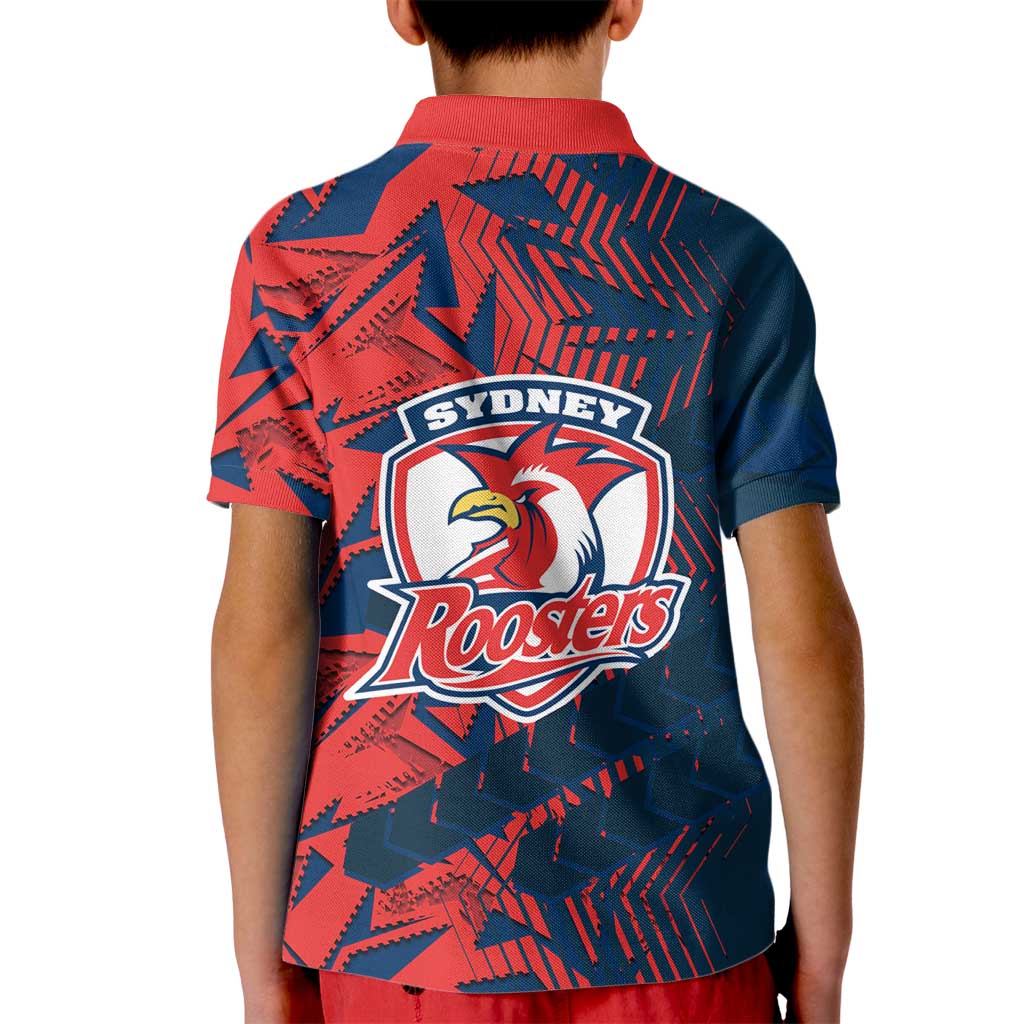 Sydney Roosters Rugby Kid Polo Shirt Fierce Mascot Geometric Tribal Art