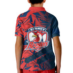 Sydney Roosters Rugby Kid Polo Shirt Fierce Mascot Geometric Tribal Art