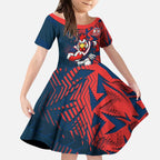 Sydney Roosters Rugby Kid Short Sleeve Dress Fierce Mascot Geometric Tribal Art