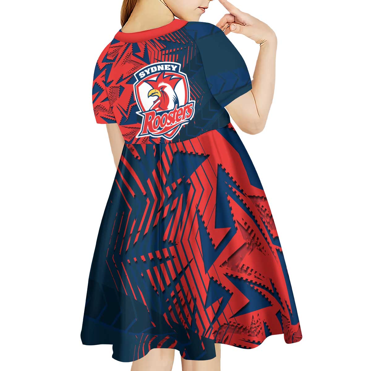 Sydney Roosters Rugby Kid Short Sleeve Dress Fierce Mascot Geometric Tribal Art