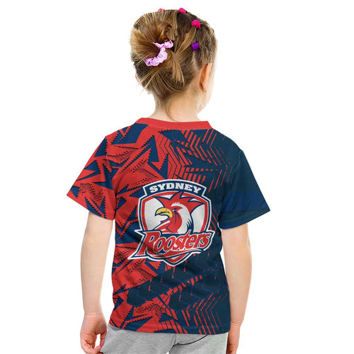 Sydney Roosters Rugby Kid T Shirt Fierce Mascot Geometric Tribal Art