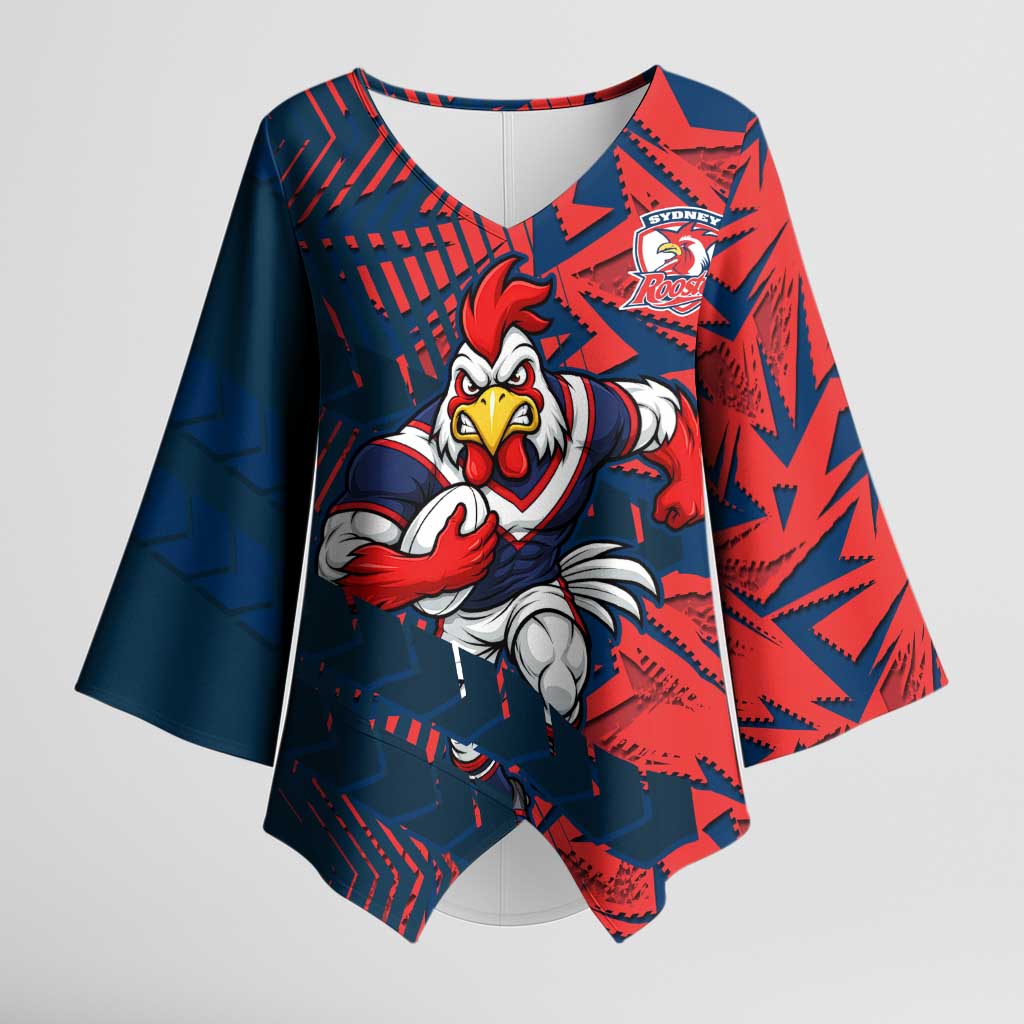 Sydney Roosters Rugby Kimono Sleeve Blouse Fierce Mascot Geometric Tribal Art