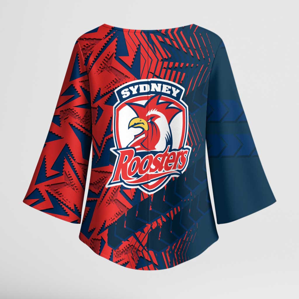 Sydney Roosters Rugby Kimono Sleeve Blouse Fierce Mascot Geometric Tribal Art