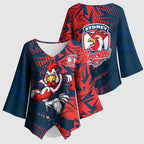 Sydney Roosters Rugby Kimono Sleeve Blouse Fierce Mascot Geometric Tribal Art