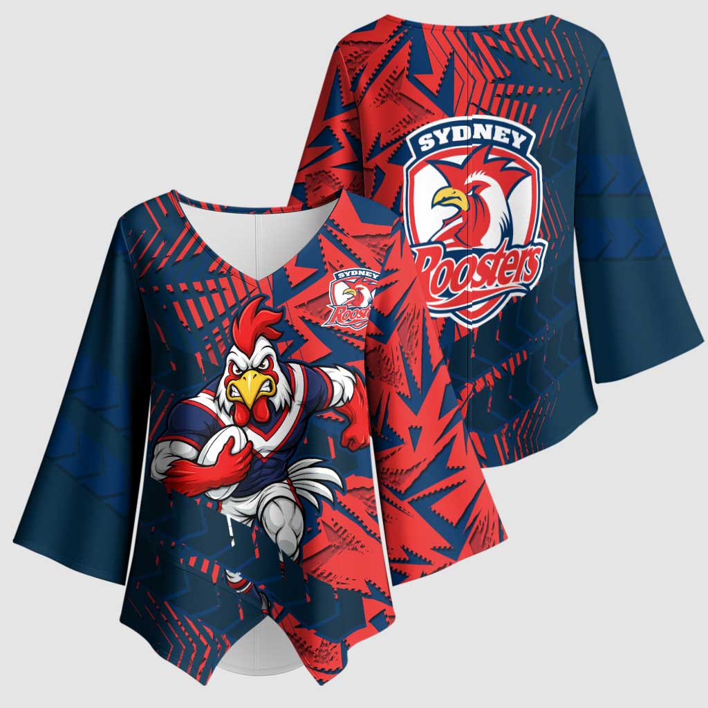 Sydney Roosters Rugby Kimono Sleeve Blouse Fierce Mascot Geometric Tribal Art