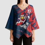 Sydney Roosters Rugby Kimono Sleeve Blouse Fierce Mascot Geometric Tribal Art