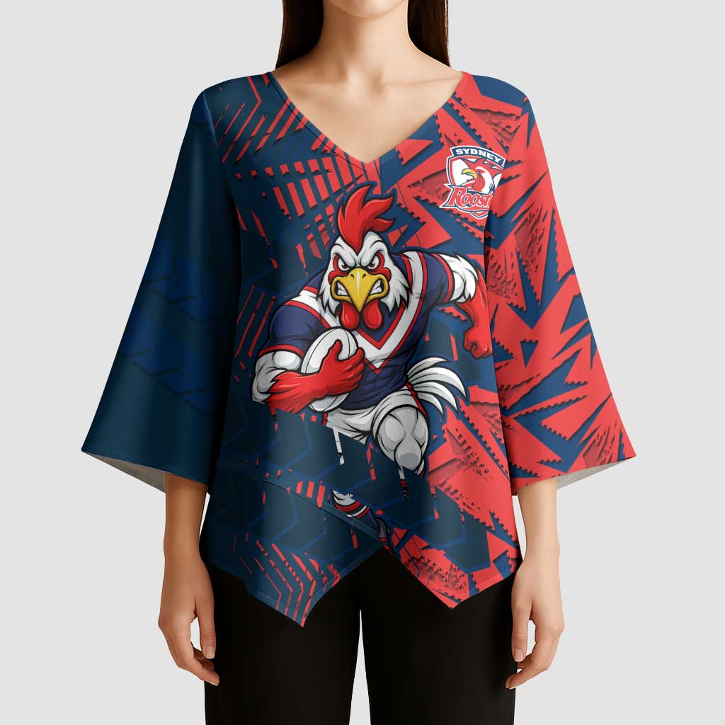 Sydney Roosters Rugby Kimono Sleeve Blouse Fierce Mascot Geometric Tribal Art
