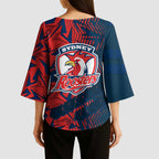Sydney Roosters Rugby Kimono Sleeve Blouse Fierce Mascot Geometric Tribal Art