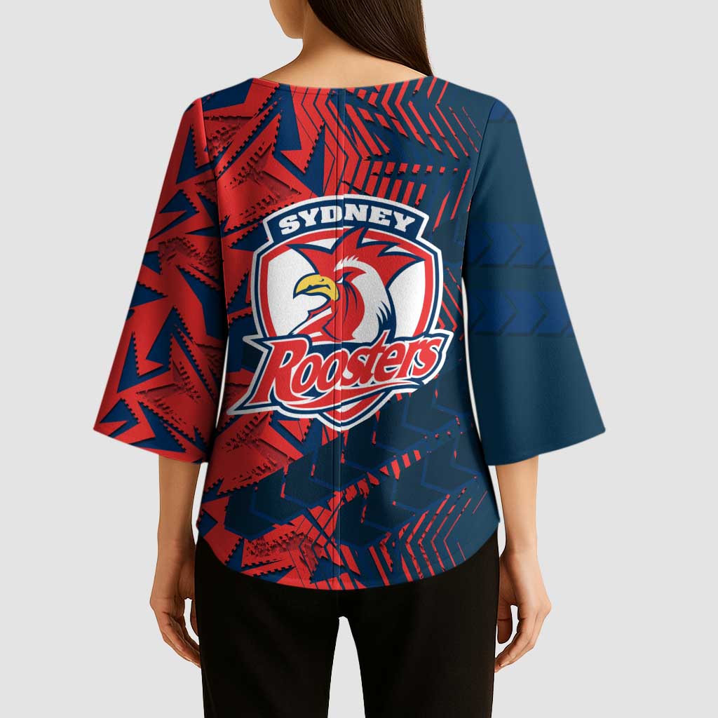 Sydney Roosters Rugby Kimono Sleeve Blouse Fierce Mascot Geometric Tribal Art