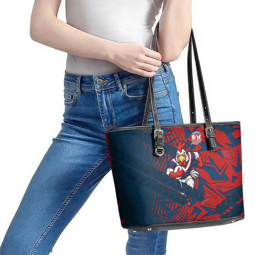 Sydney Roosters Rugby Leather Tote Bag Fierce Mascot Geometric Tribal Art