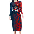 Sydney Roosters Rugby Long Sleeve Bodycon Dress Fierce Mascot Geometric Tribal Art
