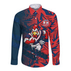 Sydney Roosters Rugby Long Sleeve Button Shirt Fierce Mascot Geometric Tribal Art