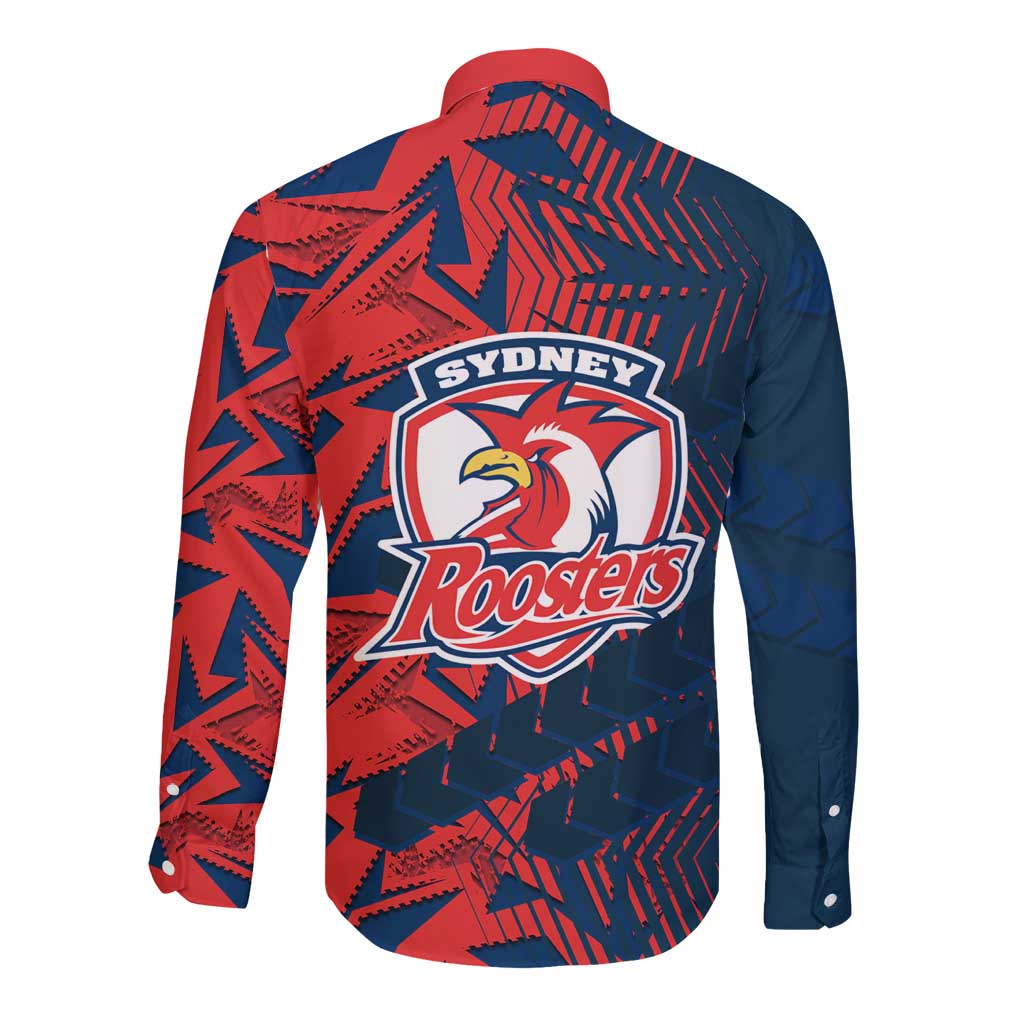 Sydney Roosters Rugby Long Sleeve Button Shirt Fierce Mascot Geometric Tribal Art