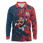 Sydney Roosters Rugby Long Sleeve Polo Shirt Fierce Mascot Geometric Tribal Art